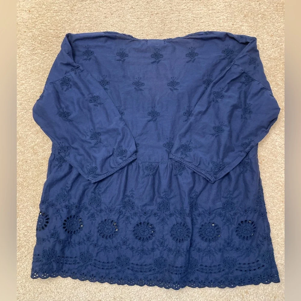 J. Jill Embroidered Eyelet V-Neck Blouse, Top, Navy Blue, Floral, Women’s, Large - Picture 5 of 7